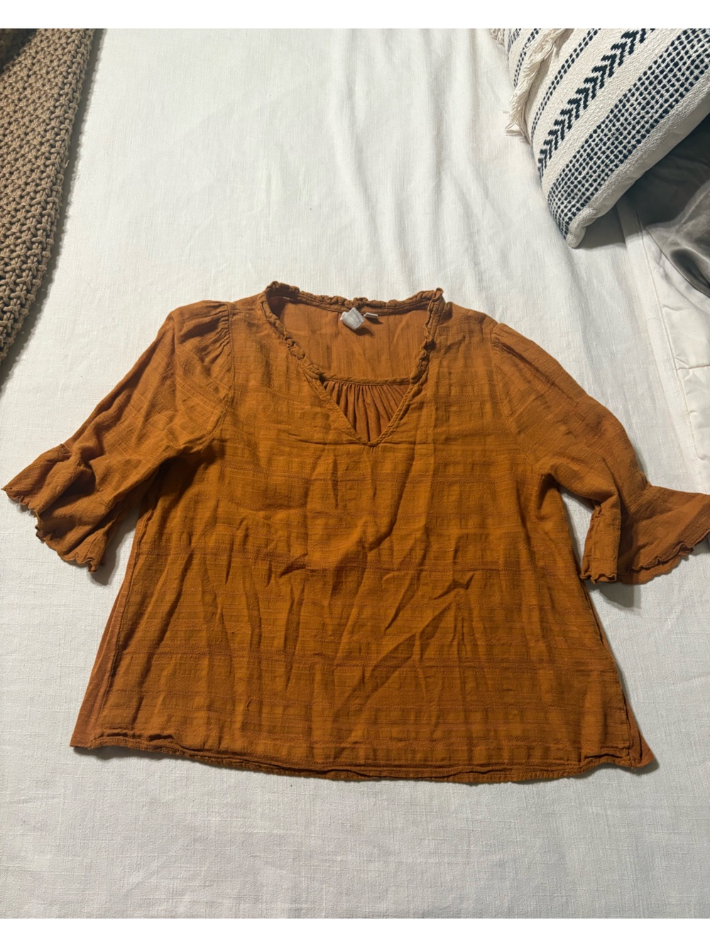 Anthropologie Dolan Left Coast Womens Medium Tandy Ruffle Top Rust Color